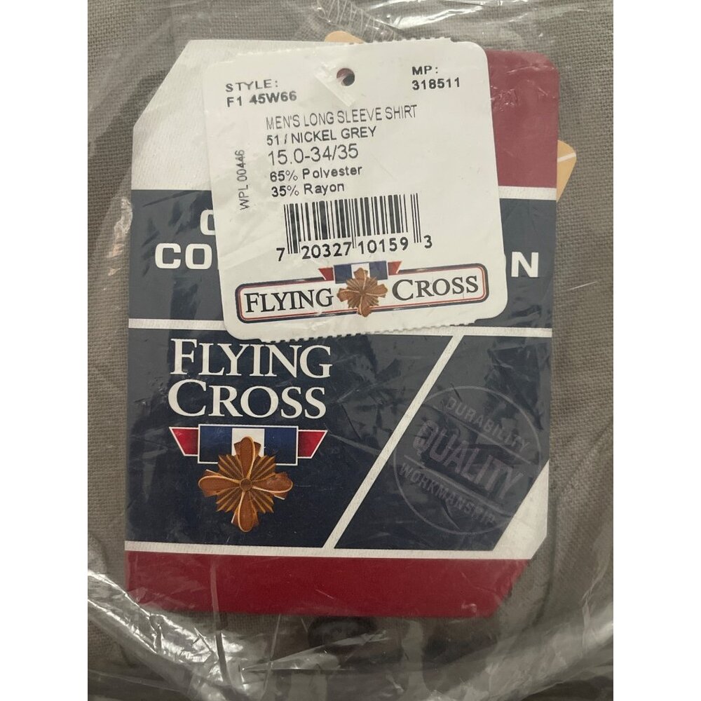NWT Flying Cross Men's Deluxe Long Sleeve Shirt 15.0-34/35 Nickel Grey 45W66 - Picture 2 of 5